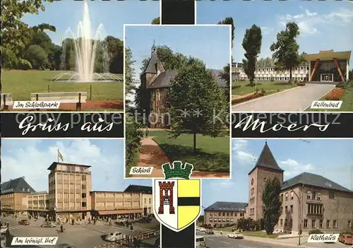 Moers Schlosspark Fontaene Hallenbad Rathaus Schloss Koeniglicher Hof Wappen Kat. Moers