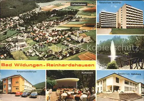 Reinhardshausen Luftaufnahme Sanatorium Wildetal Hahnberg Fontaene Kurkonzert Kurparksanatorium Kat. Bad Wildungen