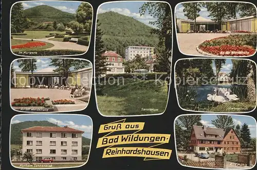 Reinhardshausen Kurpark Wandelhalle Kurheim Sonnenblick Sanatorium Schwanenteich Alte Muehle Kat. Bad Wildungen