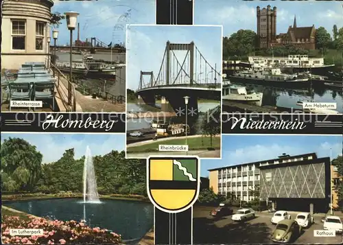 Homberg Duisburg Rheinterrasse Hebeturm Lutherpark Fontaene Rathaus Rheinbruecke Wappen Kat. Duisburg