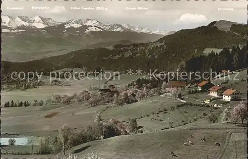 Scheidegg Allgaeu Blick zum Alpenfreibad und Bregenzer Wald Alpenkette Kat. Scheidegg