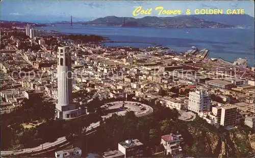 San Francisco California Coit Tower and Golden Gate Bridge aerial view Kat. San Francisco