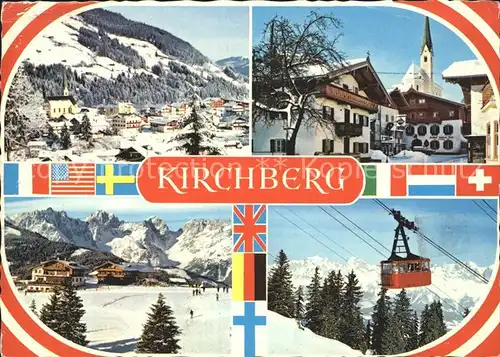 Kirchberg Tirol Ortspartie an der Kirche Wintersportplatz Kabinenbahn Kat. Kirchberg in Tirol