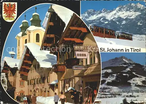 St Johann Tirol Wintersportzentrum Ortspartie an der Kirche Zahnradbahn Kat. St. Johann in Tirol