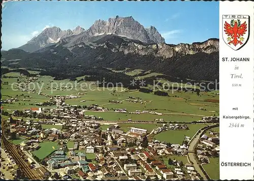 St Johann Tirol mit Kaisergebirge Sommerfrische Fliegeraufnahme Kat. St. Johann in Tirol
