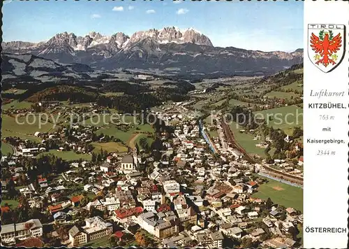 Kitzbuehel Tirol mit Kaisergebirge Wappen Fliegeraufnahme Kat. Kitzbuehel