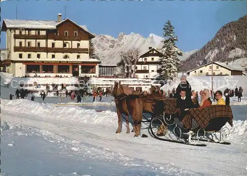 Seefeld Tirol Hotel Wetterstein gegen Karwendelgebirge Pferdeschlitten Kat. Seefeld in Tirol