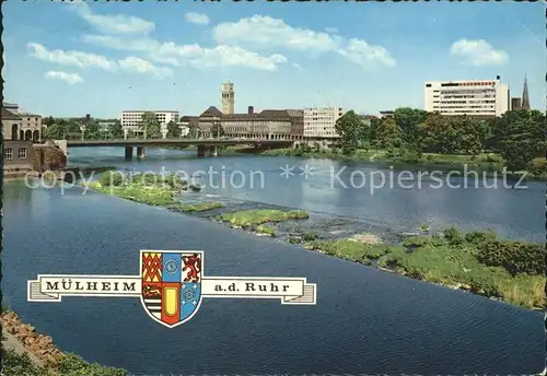 Muelheim Ruhr Partie am Fluss Bruecke Wappen Kat. Muelheim an der Ruhr
