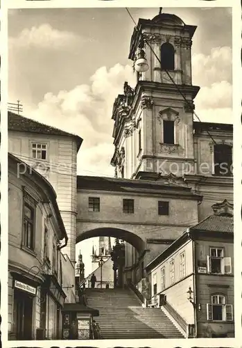 Leitmeritz Litomerice Nordboehmen Jesuitenkirche mit Stiegenaufgang zum Marktplatz Kat. Litomerice