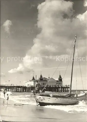 Ahlbeck Ostseebad HOG Seebruecke Strand Boot Kat. Heringsdorf Insel Usedom