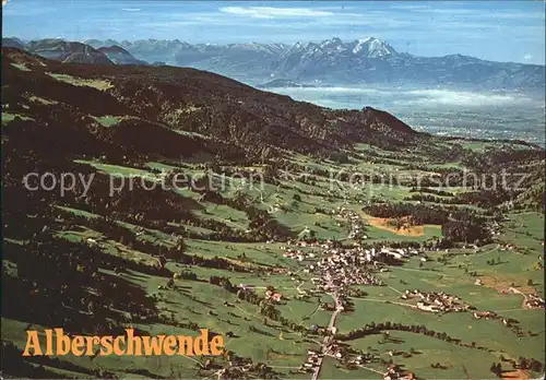 Alberschwende Fliegeraufnahme Rheintal und Schweizer Berge Kat. Alberschwende