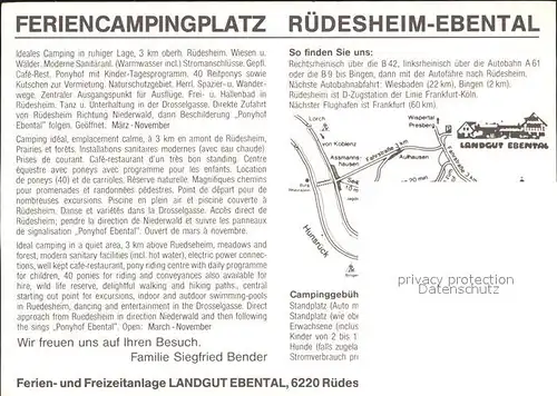 Ruedesheim Rhein Ponyhof Landgut Ebental  Kat. Ruedesheim am Rhein