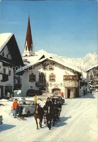 Seefeld Tirol Dorfmotiv mit Wetterstein Pferdeschlittenfahrt Kat. Seefeld in Tirol