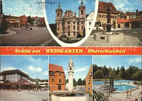 Weingarten Wuerttemberg mit Benediktiner Abtei und Barockkirche Brunnen Schwimmbad / Weingarten /Ravensburg LKR