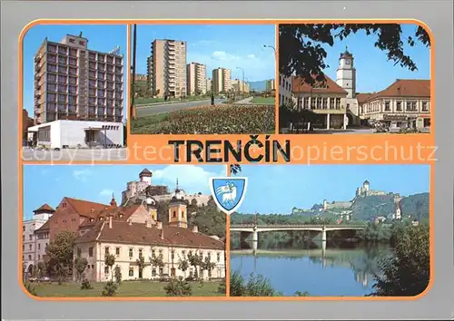 Trencin Trentschinteplitz Hochhaus Bruecke Schloss  Kat. Trencsenteplic