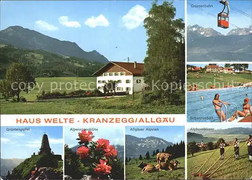 Kranzegg Haus Welte Gruentenbahn Schwimmbad Alphornblaeser Alpenrosenbluete  Kat. Rettenberg
