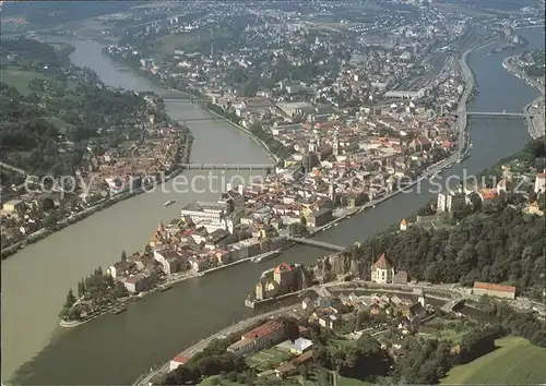 Passau Dreifluessestadt an Donau Inn und Ilz Fliegeraufnahme Kat. Passau