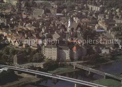 Torgau Altstadt mit neuer Elbbruecke Fliegeraufnahme Kat. Torgau