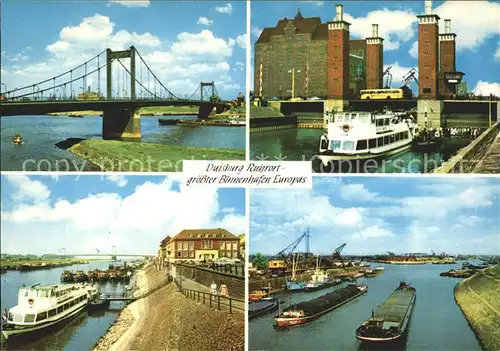 Duisburg Ruhr Groesster Binnenhafen Europas Bruecke Frachtkahn Faehre Kat. Duisburg