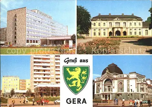 Gera Interhotel Kunstgalerie Dr Rudolf Breitscheid Strasse Buehnen der Stadt Theater Wappen Kat. Gera