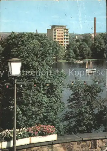 Karl Marx Stadt Schlossteich mit Hochhaus Kat. Chemnitz