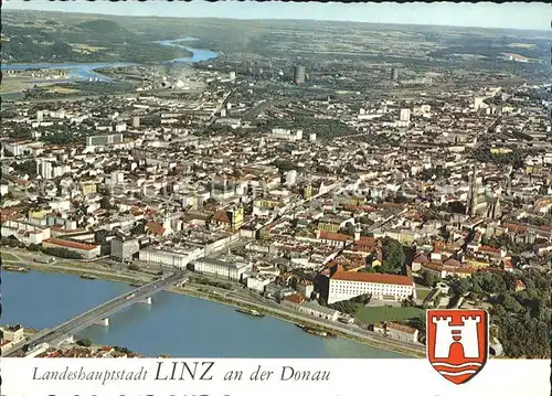 Linz Donau Fliegeraufnahme mit Donautal Kat. Linz