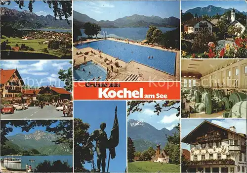 Kochel See Herzogstand Dorfpartie Kraftwerkshalle Denkmal Kapelle Hotel Kat. Kochel a.See