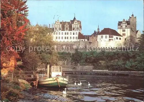 Bernburg Saale Schloss Bootsanleger Schwaene Kat. Bernburg