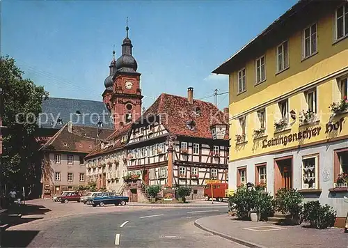 Amorbach Marktplatz mit Pfarrkirche St Gangolf Kat. Amorbach