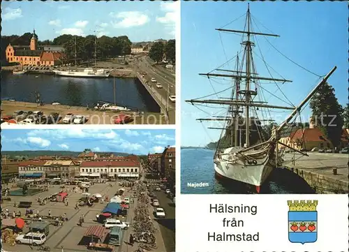 Halmstad Najaden Hafen Segelschiff Marktplatz Wappen Kat. Halmstad