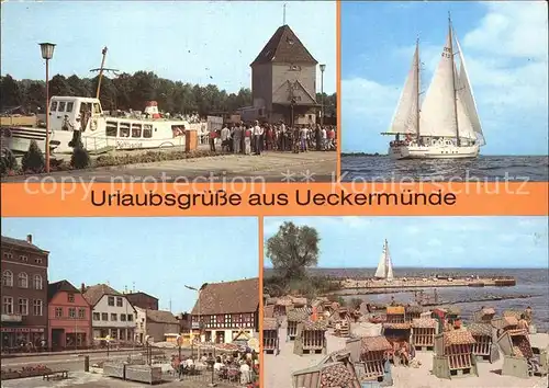 Ueckermuende Mecklenburg Vorpommern Anlegestelle Weisse Flotte Pionierschiff Immer bereit Karl Marx Platz Haffbad Kat. Ueckermuende