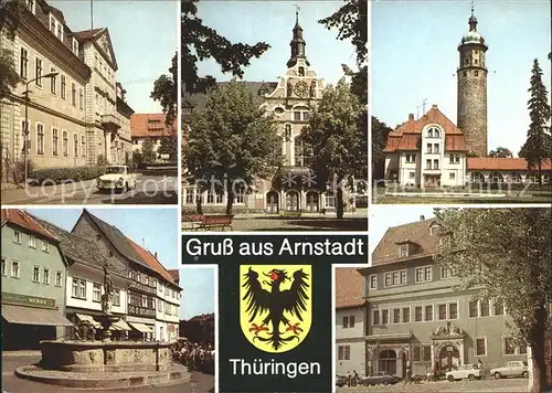 Arnstadt Ilm Neues Palais Museum Rathaus Neideckturm Hopfenbrunnen Haus zum Palmenbaum Wappen Kat. Arnstadt