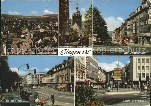 Siegen Westfalen Marktplatz Blick vom Nikolaiturm Koelner Tor Bahnhofstrasse Kat. Siegen