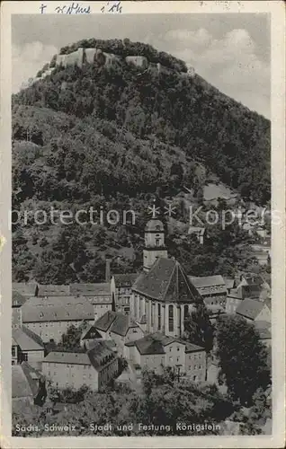 Koenigstein Saechsische Schweiz Stadt mit Festung Kat. Koenigstein Saechsische Schweiz
