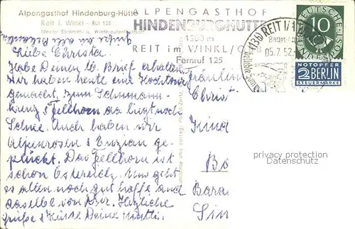 Reit Winkl Alpengasthof Hindenburg Huette Kat. Reit im Winkl