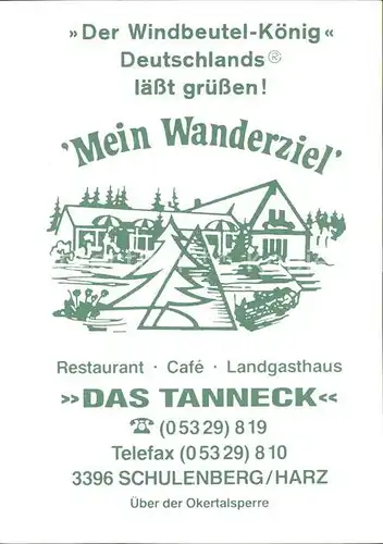 Schulenberg Oberharz Der Windbeutel Koenig Restaurant Das Tanneck Kat. Schulenberg im Oberharz