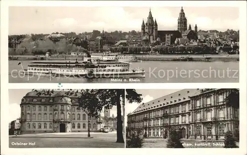 Mainz Rhein Teilansicht Dom Fahrgastschiff Osteiner Hof Ehem kurfuerstl Schloss