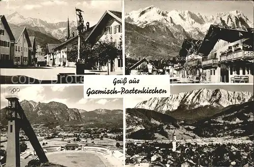 Garmisch Partenkirchen Teilansichten mit Alpenpanorama Skisprungschanze Kat. Garmisch Partenkirchen