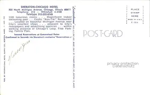 Chicago Illinois Sheraton Chicago Hotel Illustration Kat. Chicago
