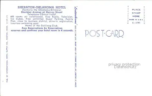 Oklahoma City Sheraton Hotel Illustration Kat. Oklahoma City