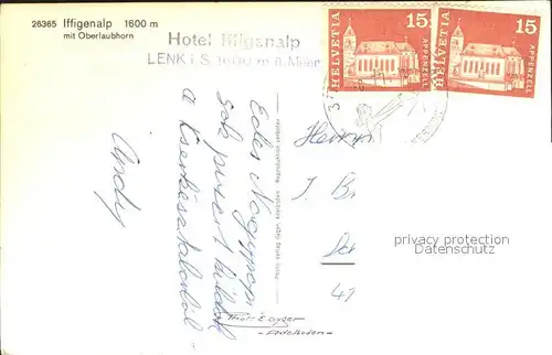 Lenk Simmental Hotel Iffigenalp mit Oberlaubhorn Kat. Lenk Simmental