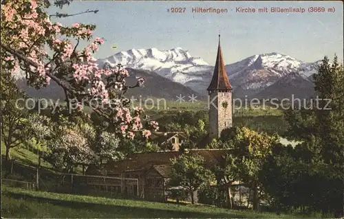 Hilterfingen Thunersee Kirche mit Bluemlisalp / Hilterfingen /Bz. Thun