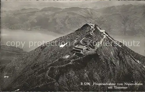 Niesen Kulm Fliegeraufnahme mit Thunersee Kat. Niesen Kulm