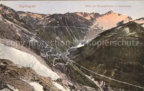 Rhonegletscher Glacier du Rhone mit Furkastrasse Naegelisgraetli Kat. Rhone