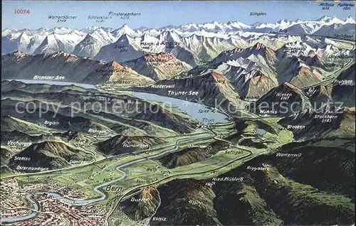 Bern BE Panoramakarte mit Thunersee und Alpen Kat. Bern
