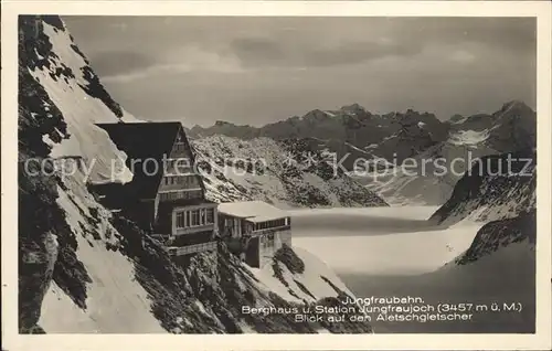 Jungfraujoch Berghaus mit Aletschgletscher Kat. Jungfrau