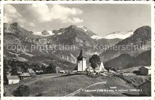 Lauenen Kirchenpartie mit Wildhorn Kat. Lauenen