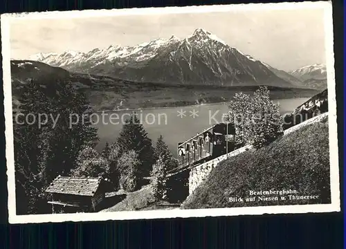 Beatenberg Bergbahn mit Niesen und Thunersee Kat. Beatenberg