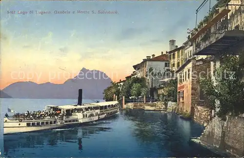 Gandria Lago di Lugano Haeuser am See mit Monte S. Salvatorr Dampfer Kat. Gandria