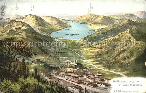 Bellinzona Panoramakarte mit Locarno et Lago Maggiore Kat. Bellinzona